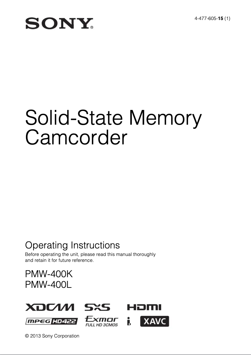 Página 1 del manual Manual de usuario Sony PMW-400L