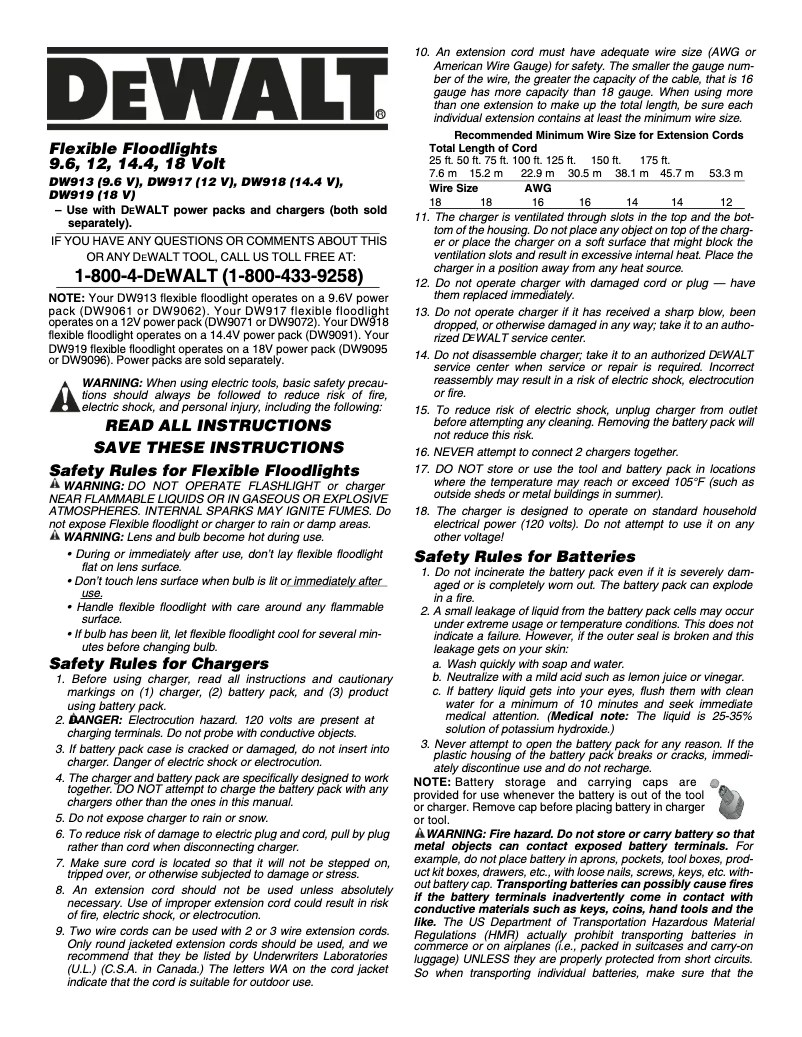 Page 1 de la notice Manuel utilisateur DeWalt DW919