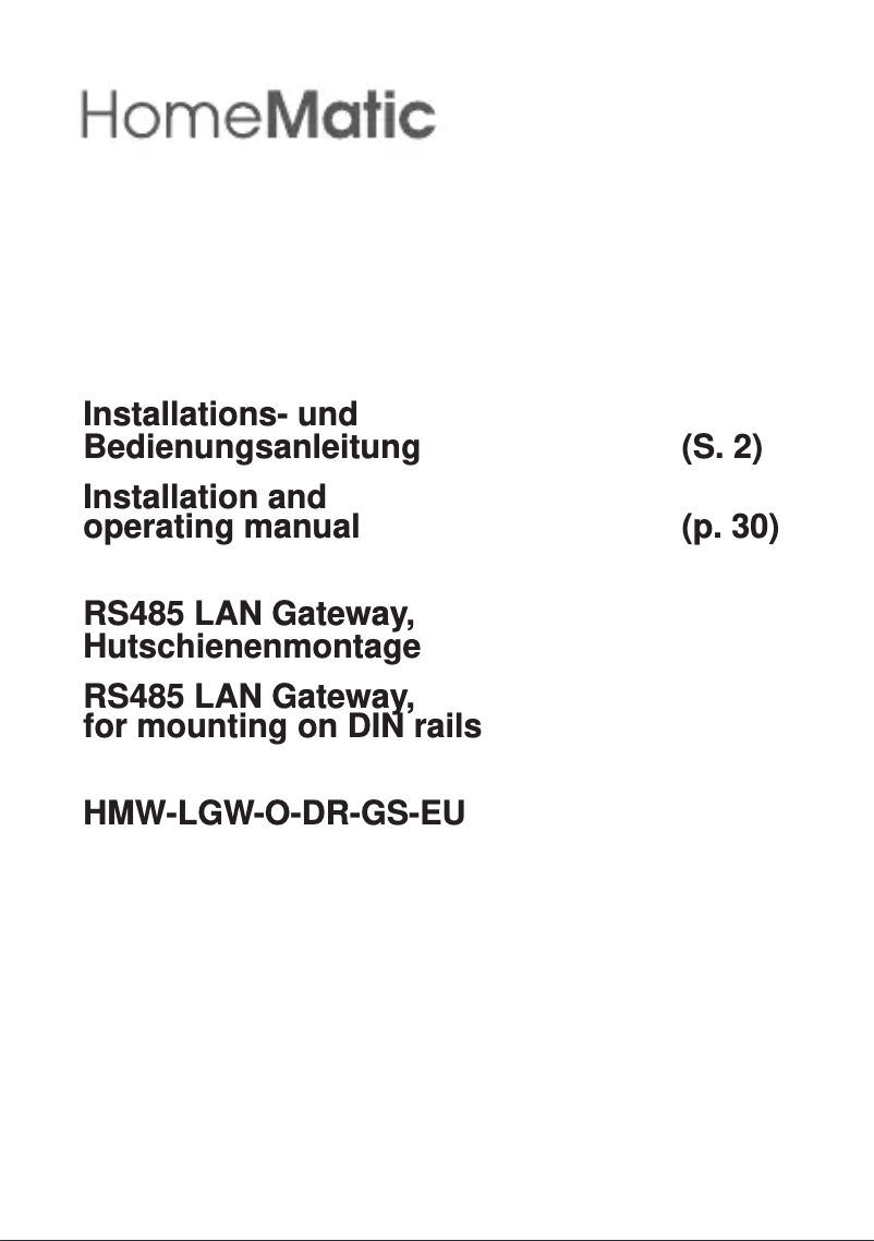 Image de la première page du manuel de l'appareil HMW-LGW-O-DR-GS-EU