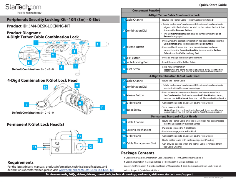 Page 1 de la notice Manuel utilisateur StarTech.com 3M4-DESK-LOCKING-KIT