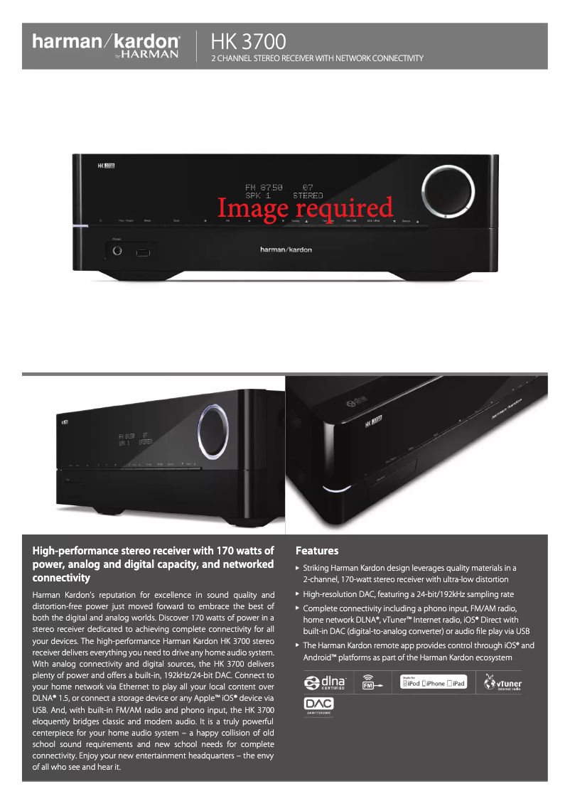 Page 1 de la notice Fiche technique Harman Kardon HK 3700