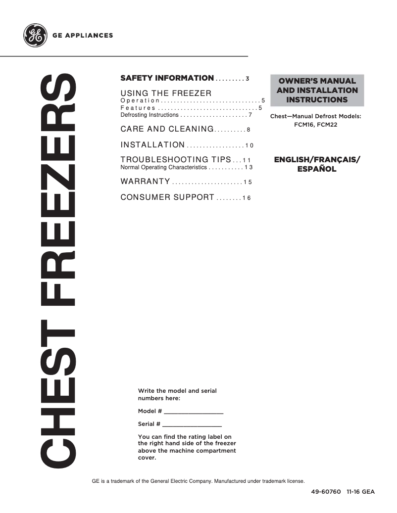 Imagen de la primera página del manual del dispositivo FCM22DJWW