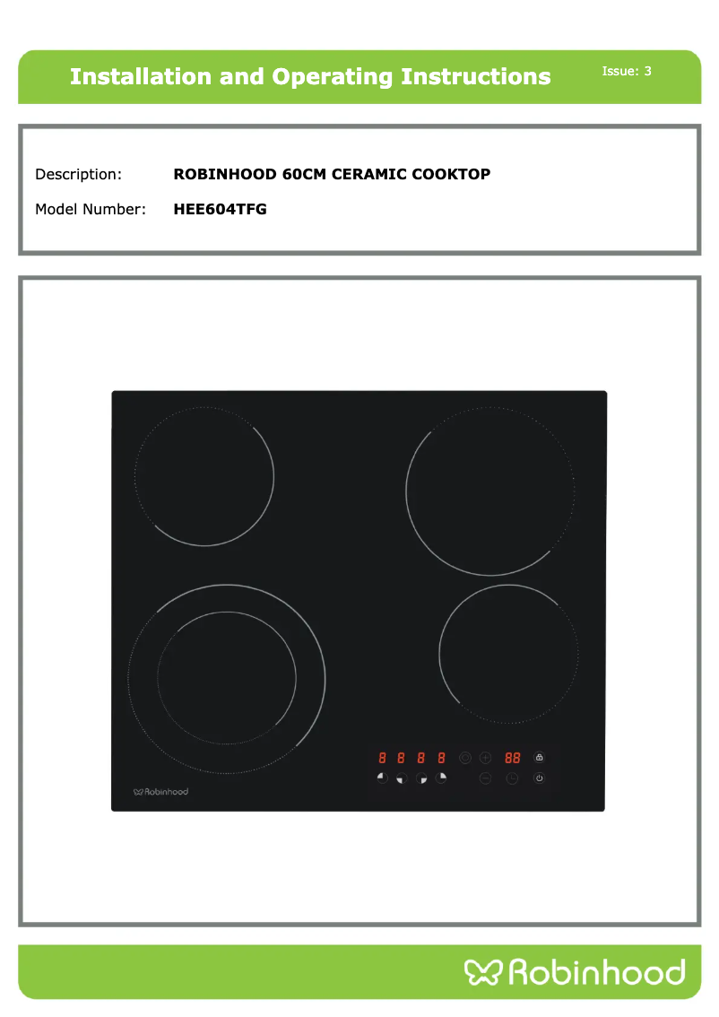 Page 1 de la notice Instructions / montage Robinhood HEE604TFG