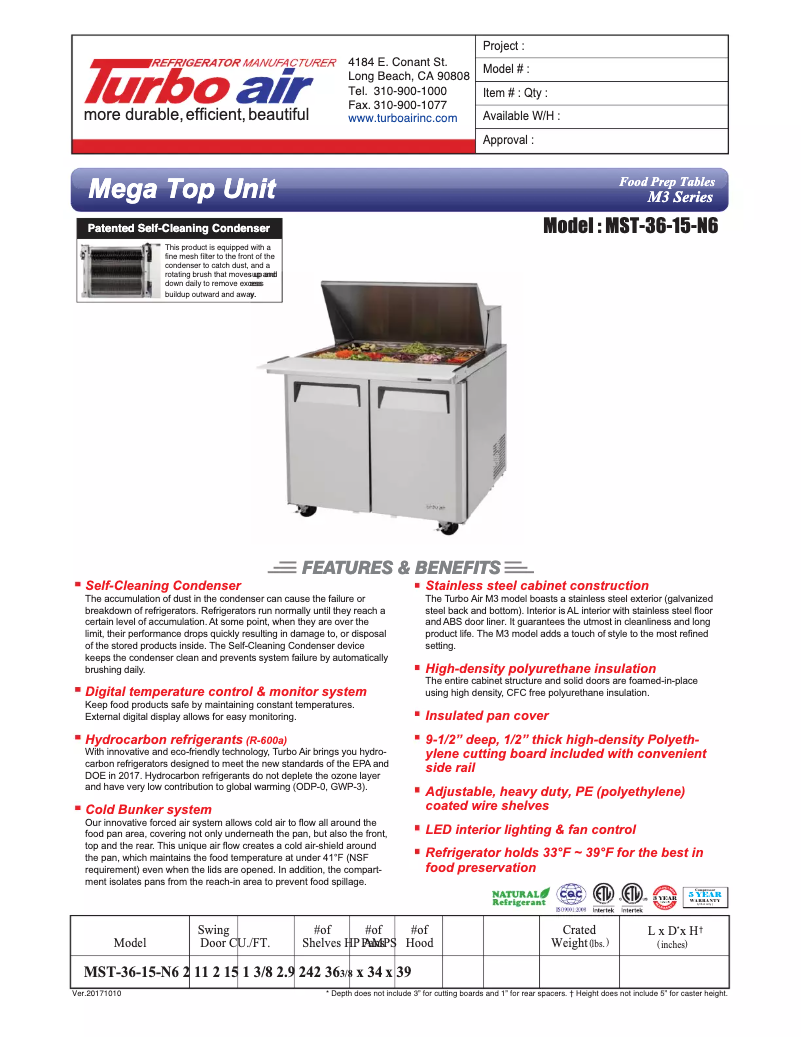 Page n°1 - Fiche technique Turbo air MST-36-15