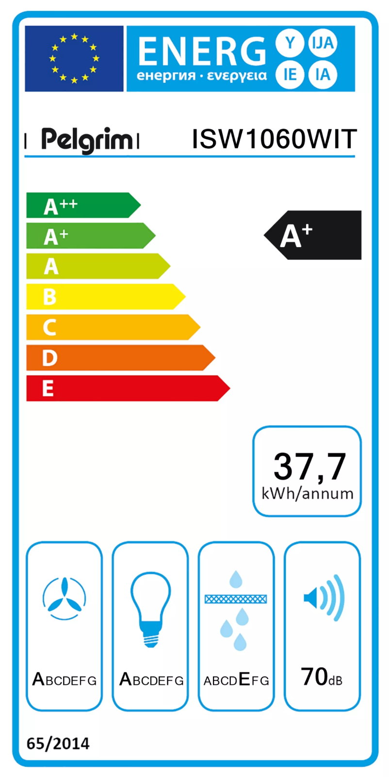 Page 1 de la notice Label énergétique Pelgrim ISW1060WIT