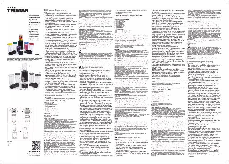 Page 1 de la notice Manuel utilisateur TriStar BL-4467