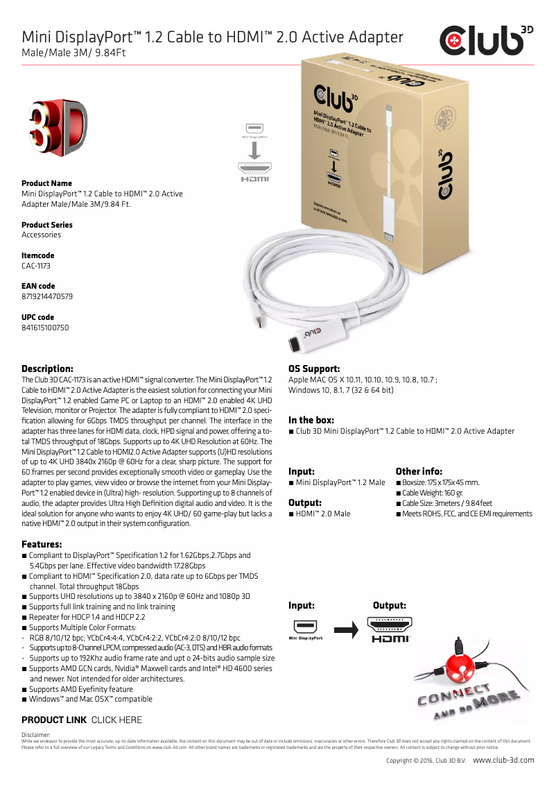 Page n°1 - Manuel utilisateur CLUB3D CAC-1173