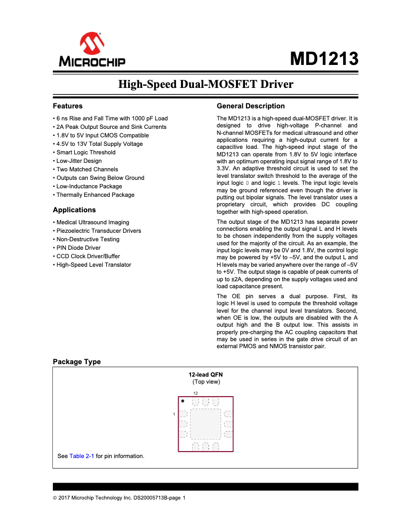 Page 1 de la notice Manuel utilisateur Microchip MD1213