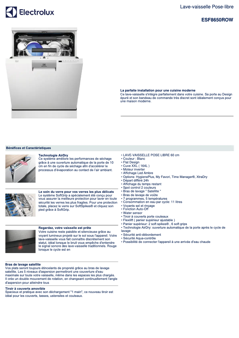 Page n°1 - Fiche technique Electrolux ESF8650ROW
