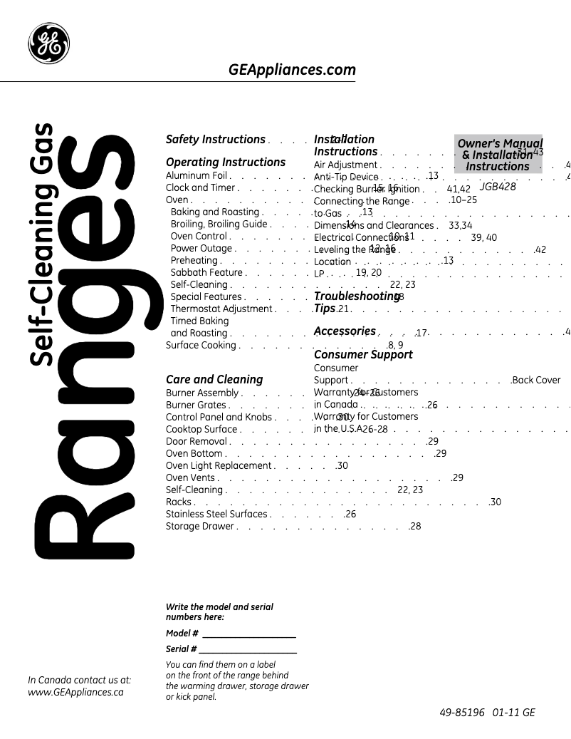 Page 1 de la notice Guide d'installation GE JGB428SERSS