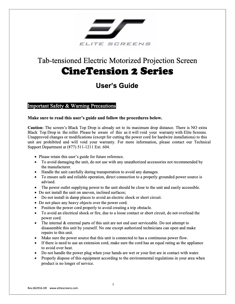 Image de la première page du manuel de l'appareil CineTension2 TE106XW2-E24