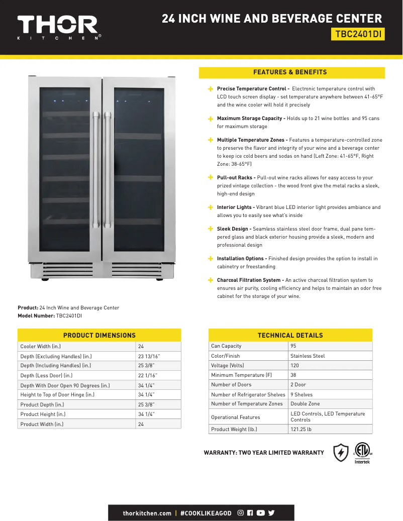 Página 1 del manual Ficha técnica Thor TBC2401DI
