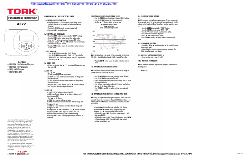 Page n°1 - Manuel utilisateur Tork 457Z