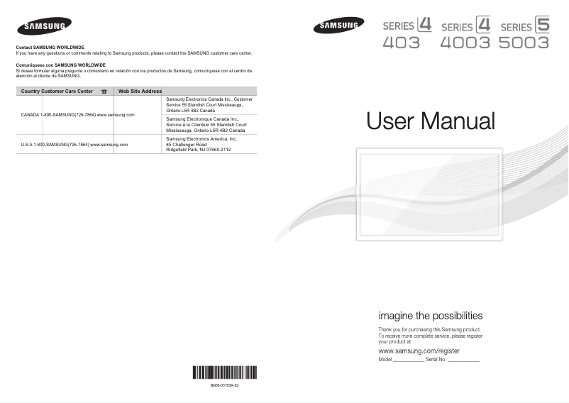 Page 1 de la notice Manuel utilisateur Samsung UN19D4003