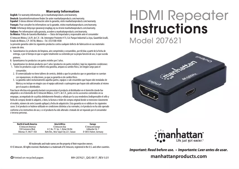 Page 1 de la notice Manuel utilisateur Manhattan 207621