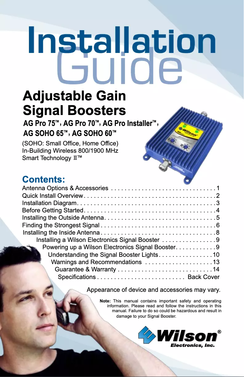 Page 1 de la notice Manuel utilisateur Wilson AG Pro 70