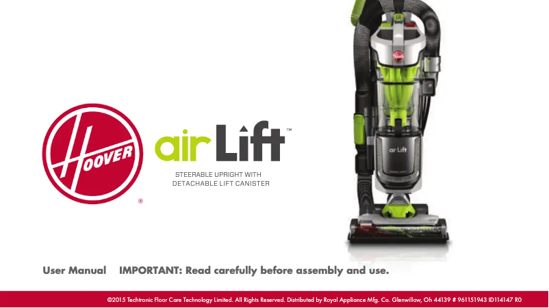 Page n°1 - Manuel utilisateur Hoover Air Lift UH72510