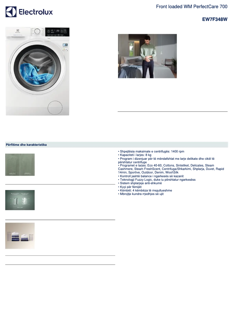 Page 1 de la notice Fiche technique Electrolux EW7F348W