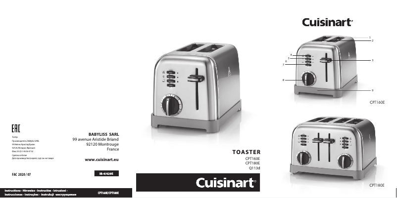 Page 1 de la notice Manuel utilisateur Cuisinart CPT180E