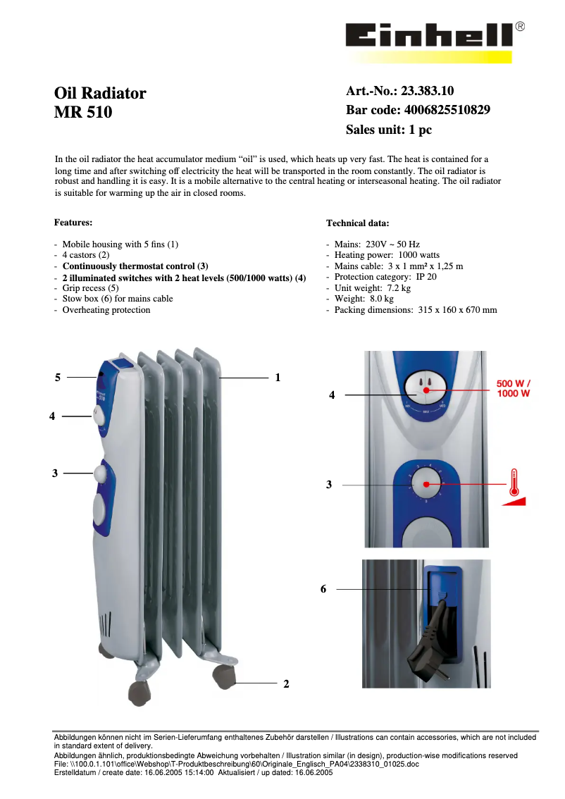 Page n°1 - Manuel utilisateur Einhell MR 510