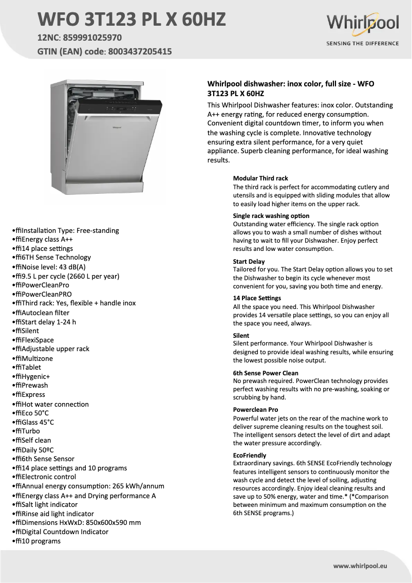 Image de la première page du manuel de l'appareil WFO 3T123 PL X