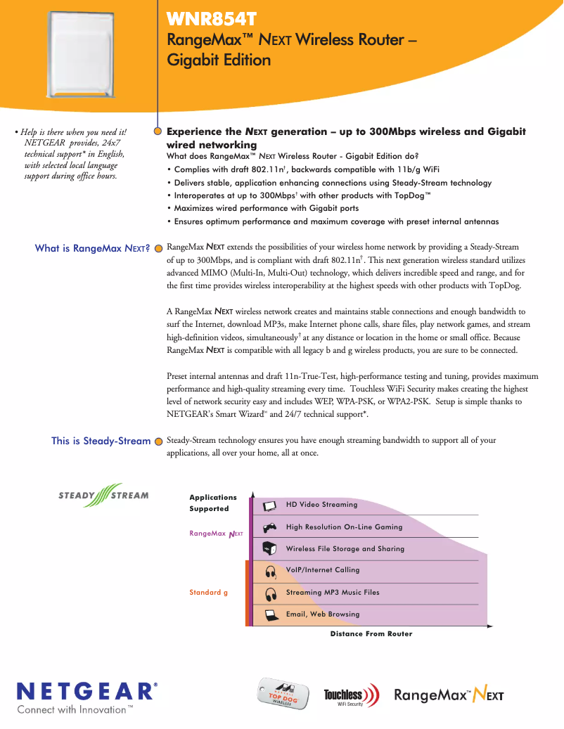 Page 1 de la notice Fiche technique Netgear RangeMax WNR854T