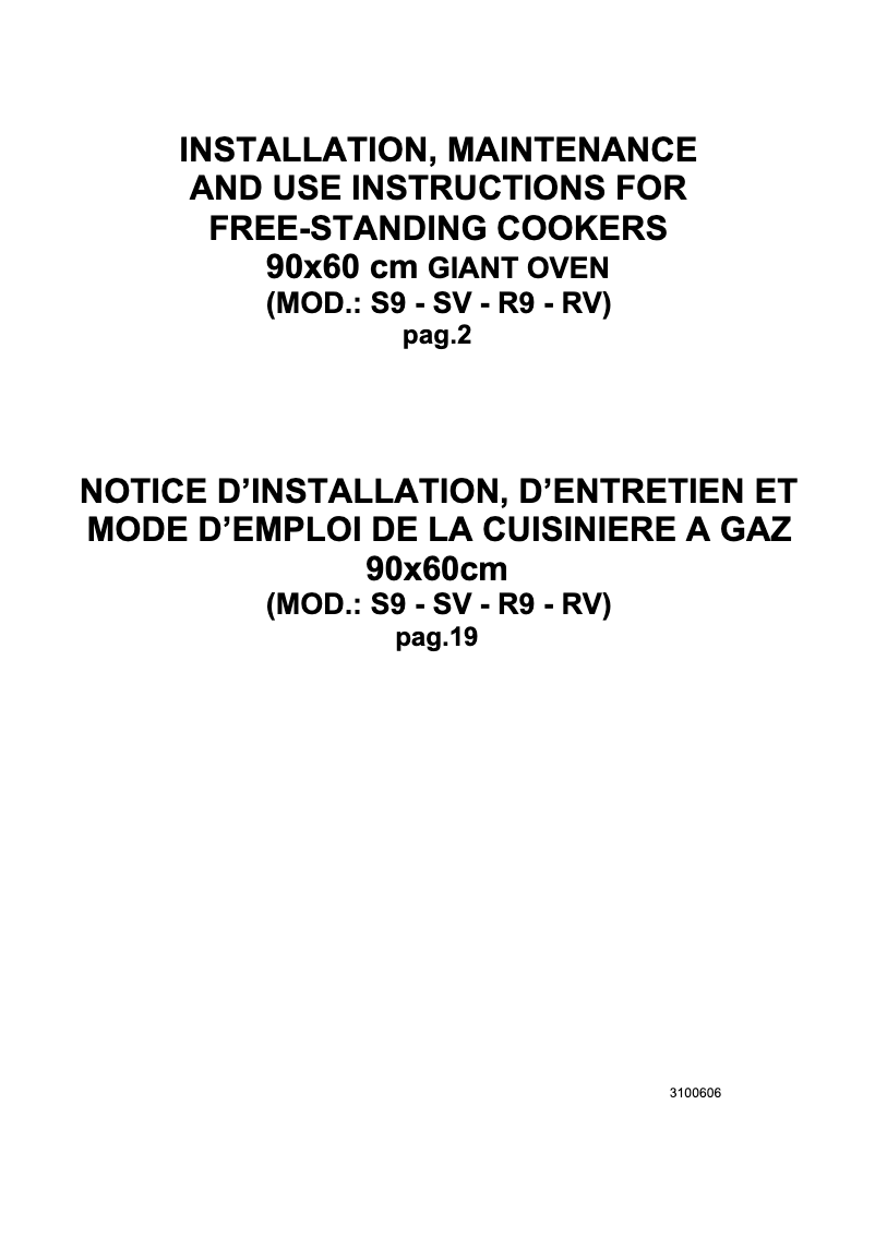 Page 1 de la notice Manuel utilisateur Bertazzoni PRO905GGVLXC