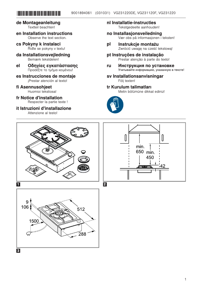 Página 1 del manual Guía de instalación Gaggenau VG231120F