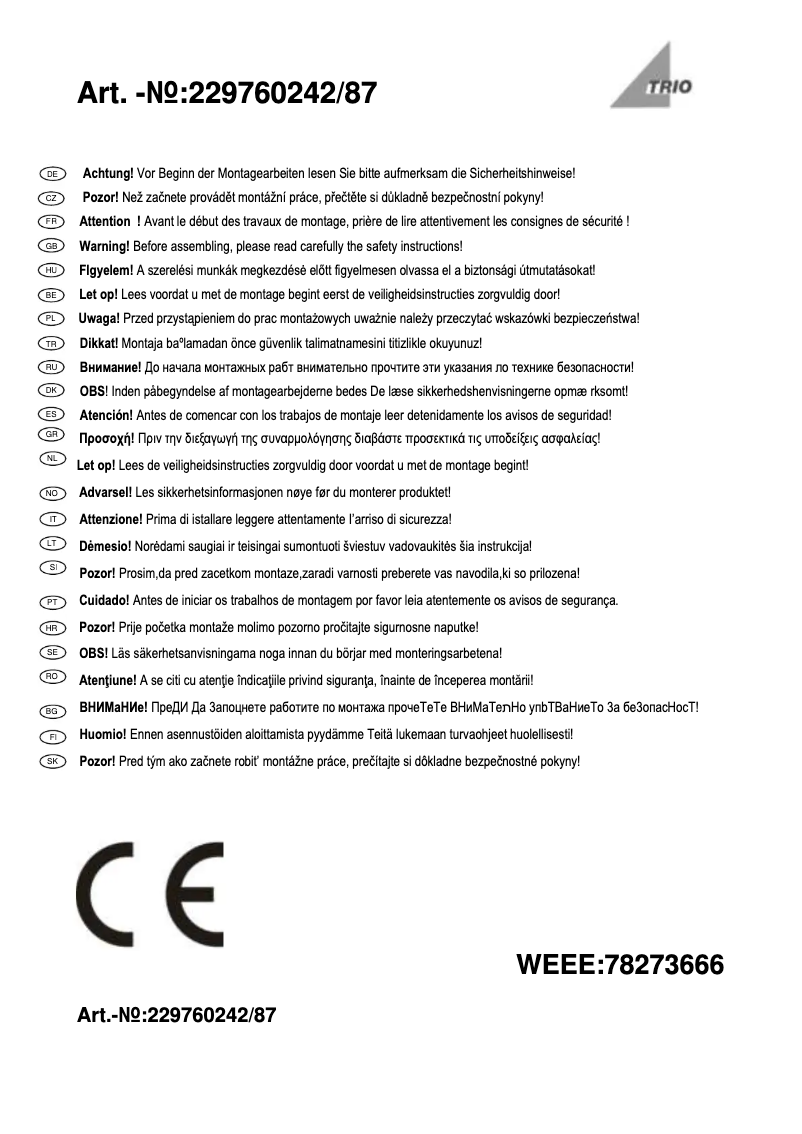 Page n°1 - Manuel utilisateur Trio Lighting Oka