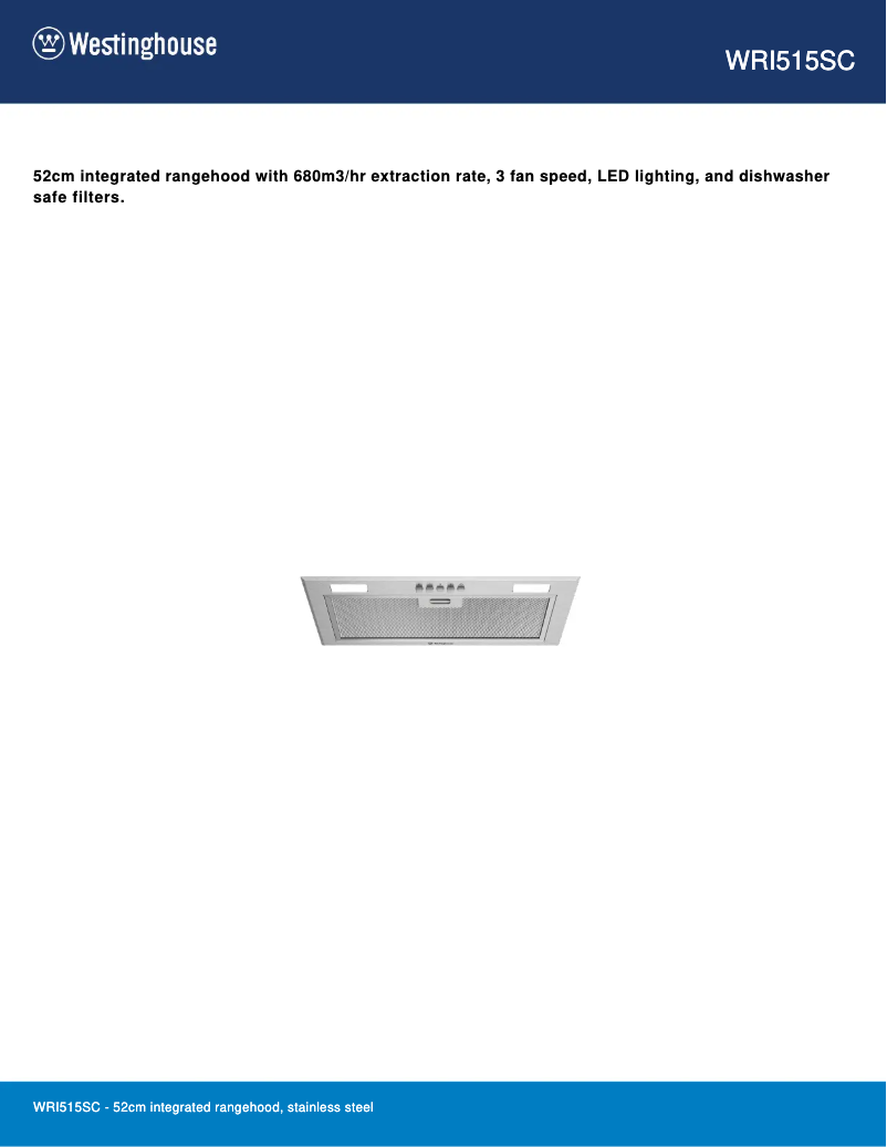 Page 1 de la notice Fiche technique Westinghouse WRI515SC