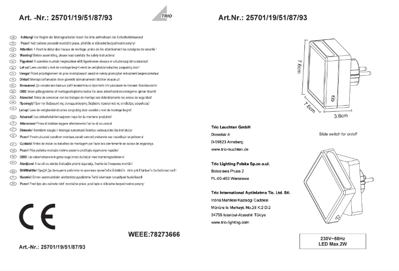 Page 1 de la notice Manuel utilisateur Trio Lighting Foxi 25793