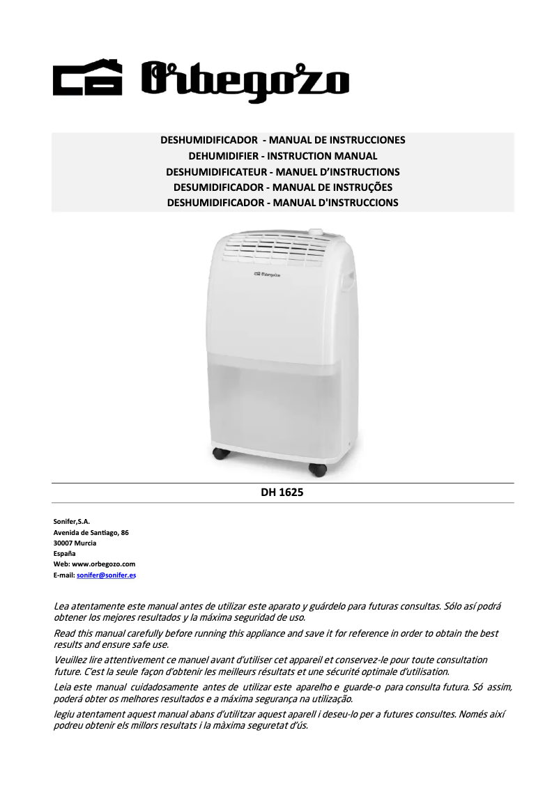 Page n°1 - Manuel utilisateur Orbegozo DH 1625