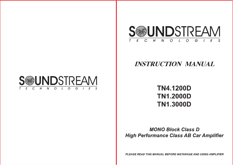 Page 1 de la notice Manuel utilisateur Soundstream TN1.3000D