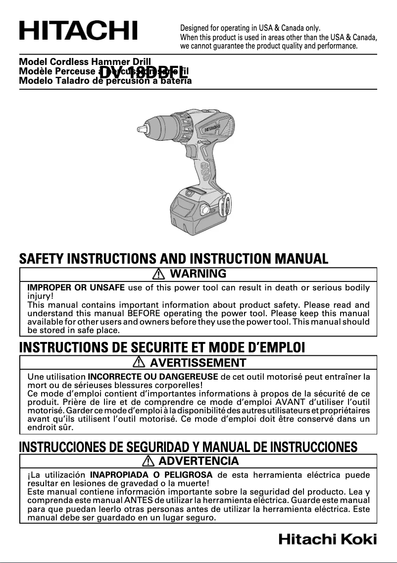 Page 1 de la notice Manuel utilisateur Metabo DV18DBFL