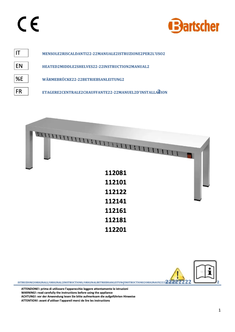 Page n°1 - Manuel utilisateur Bartscher WBS1200 I3HR