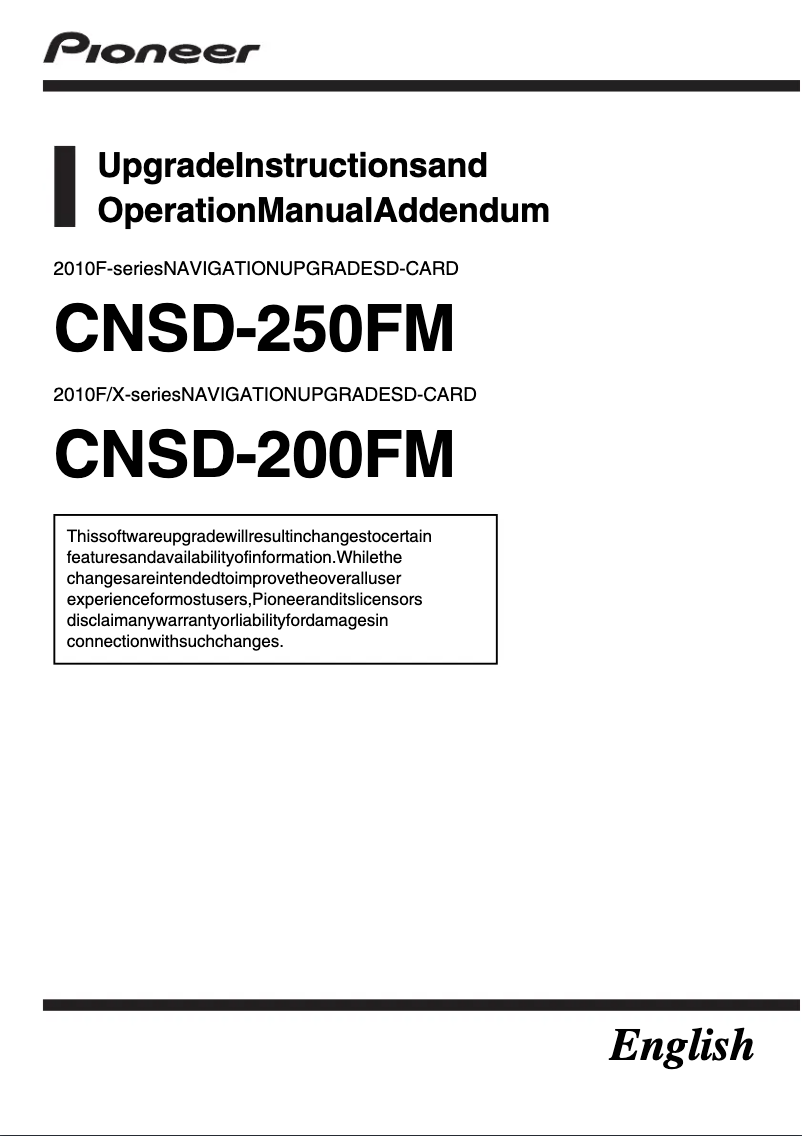 Page 1 de la notice Manuel utilisateur Pioneer CNSD-250FM