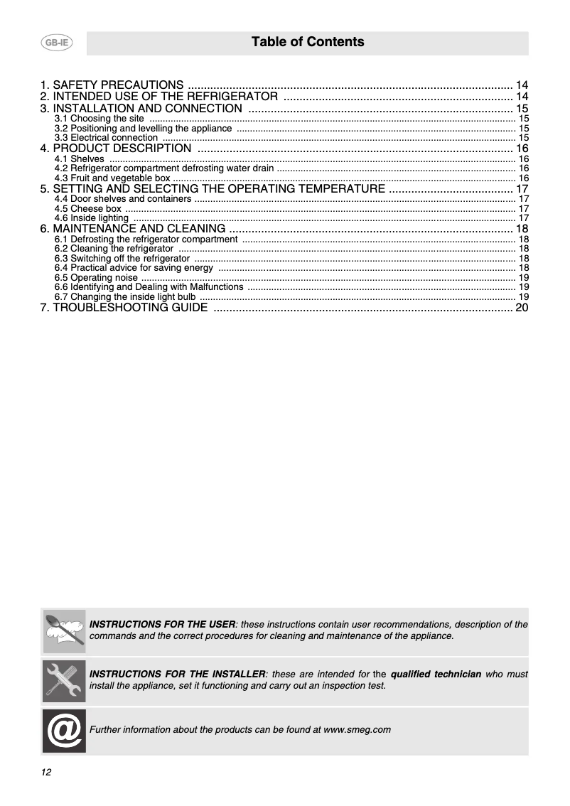 Page 1 de la notice Manuel utilisateur Smeg FAB10HRNE