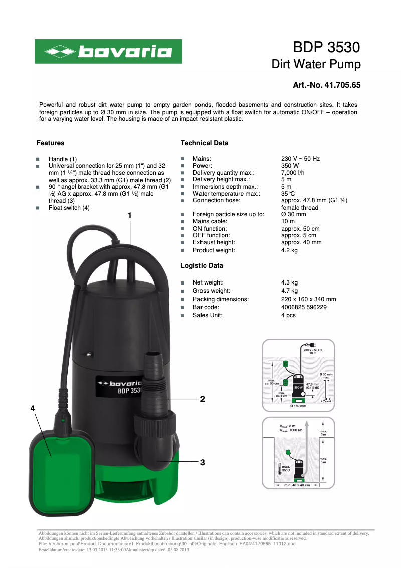 Página 1 del manual Ficha técnica Bavaria BDP 3530