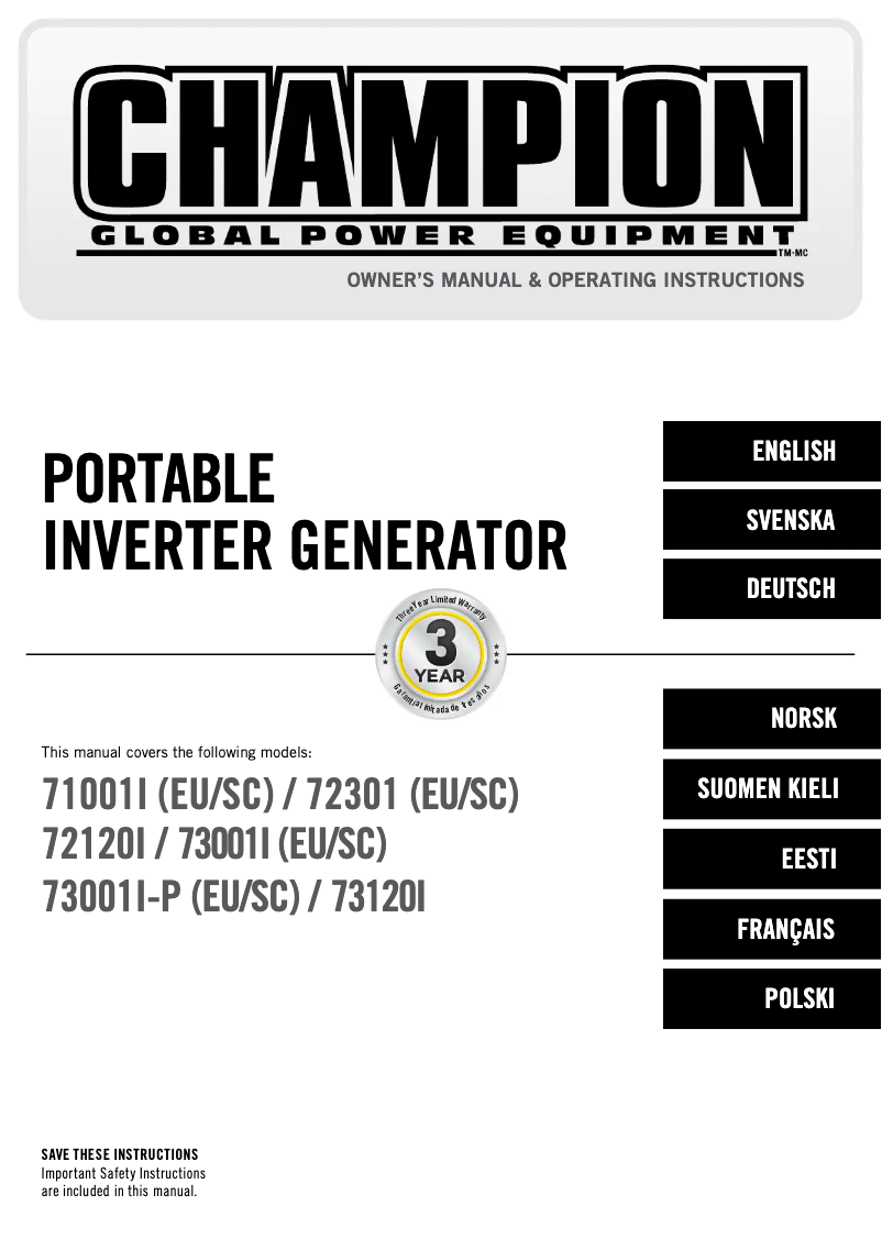 Página 1 del manual Manual de usuario Champion 73001i-E