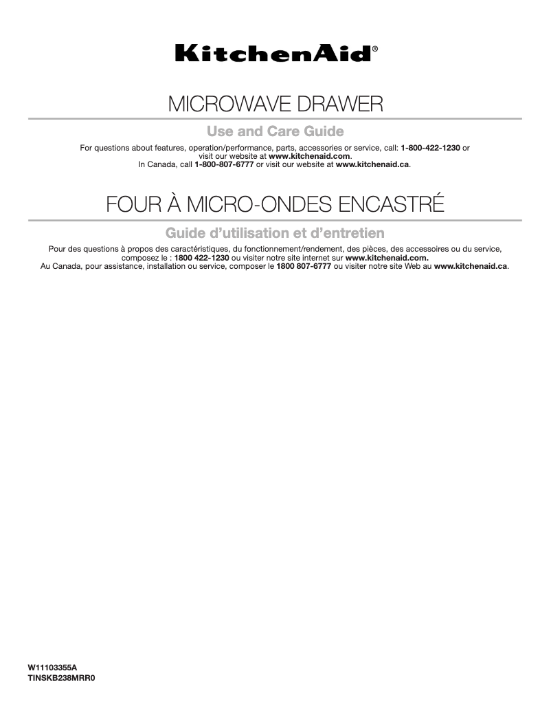 Page n°1 - Manuel d'utilisation et d'entretien KitchenAid KMBD104GSS