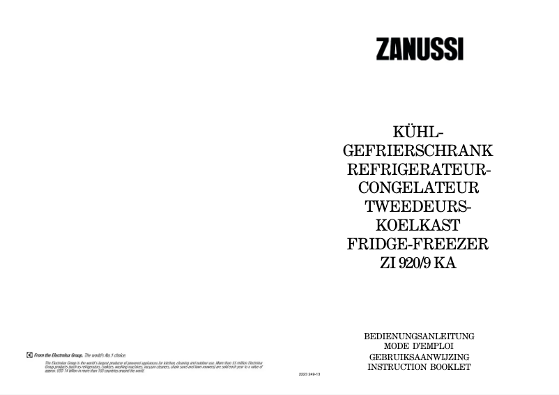 Page 1 de la notice Manuel utilisateur Zanussi ZI 920/9 k