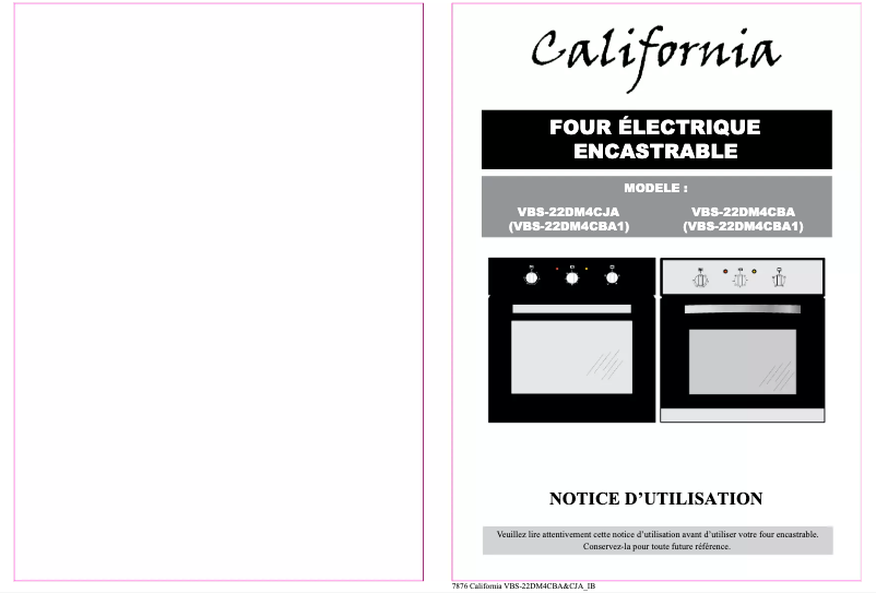 Page n°1 - Manuel utilisateur California VBS-22DM4CBA