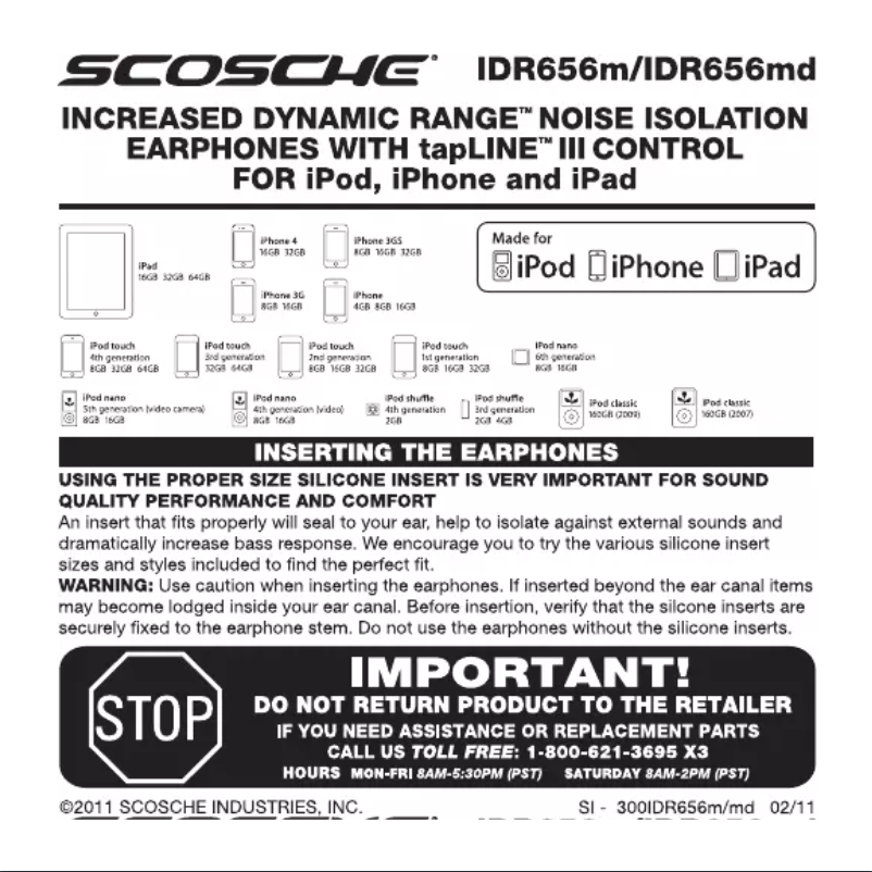 Page 1 de la notice Manuel utilisateur Scosche tapLINE III