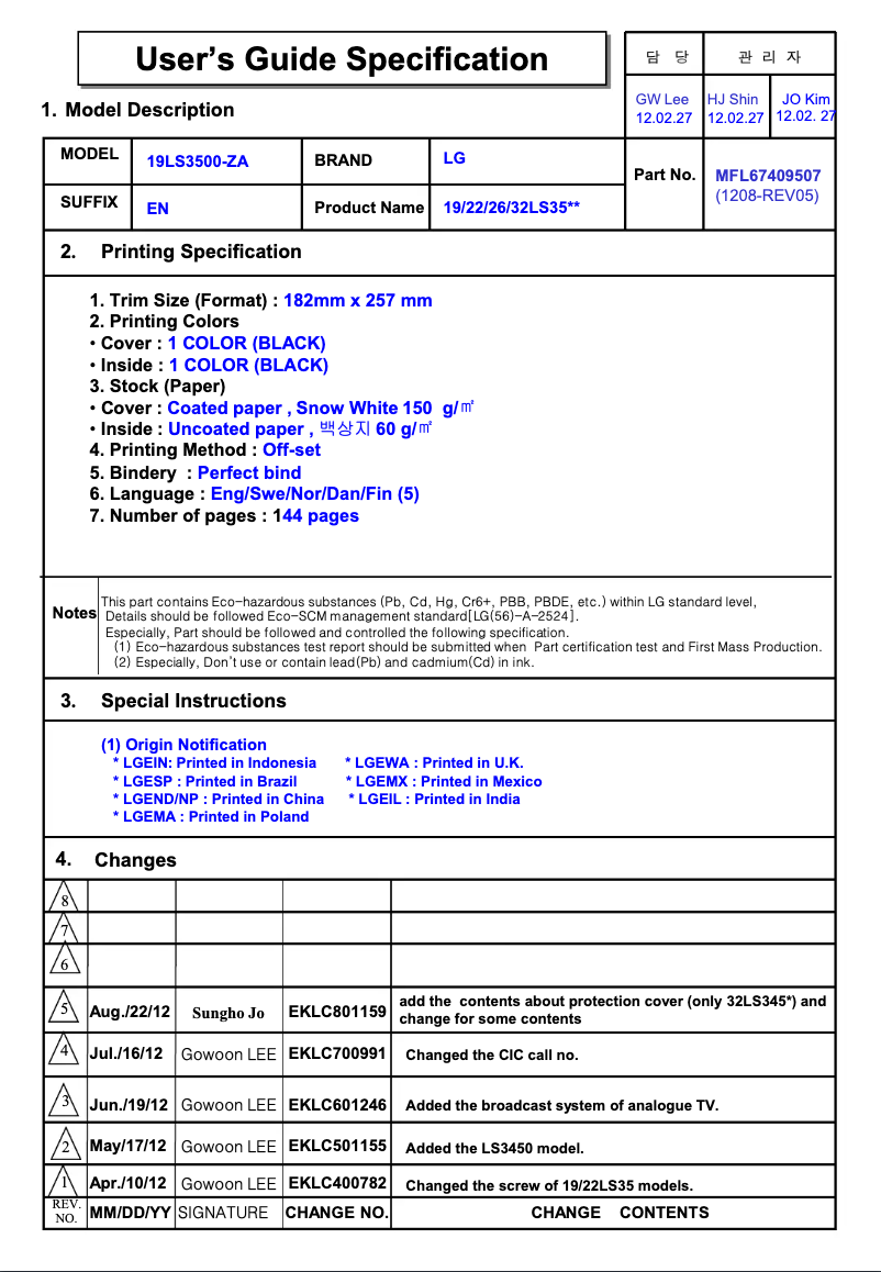Page n°1 - Manuel utilisateur LG 42LS345T