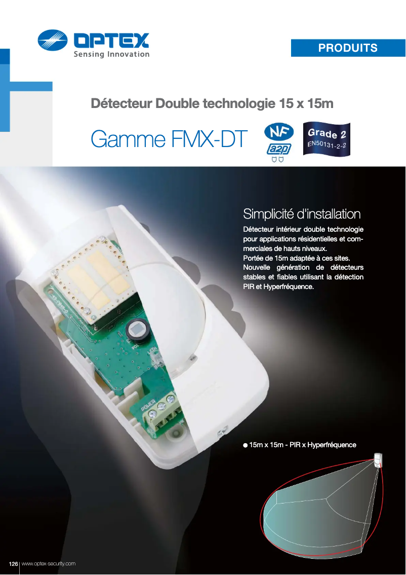 Page 1 de la notice Fiche technique Optex FMX-DT-X8