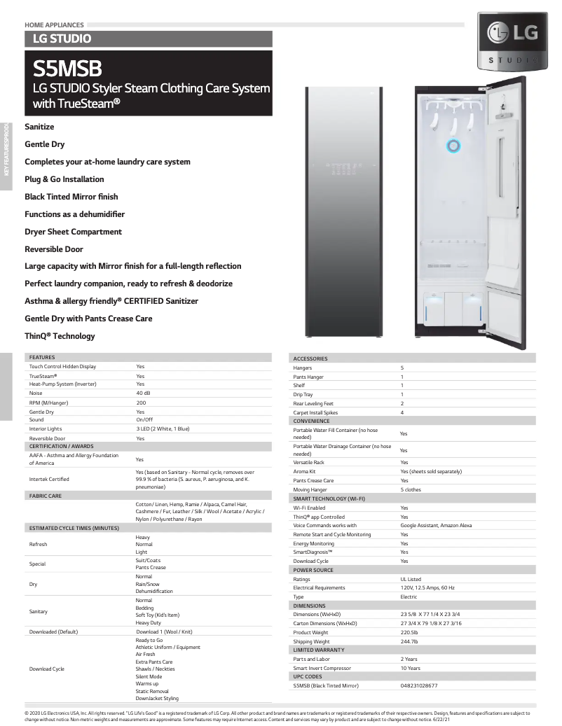 Página 1 del manual Ficha técnica LG S5MSB