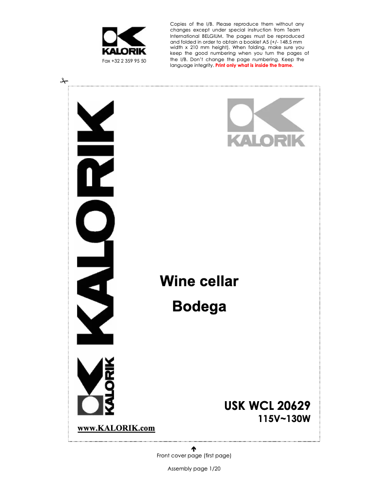 Page 1 de la notice Manuel utilisateur Kalorik WCL-20629