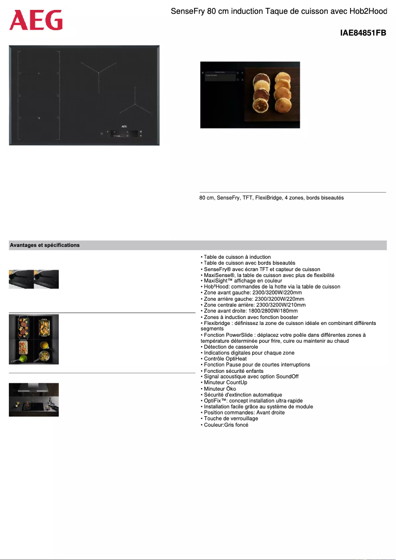 Page 1 de la notice Fiche technique AEG IAE84851FB