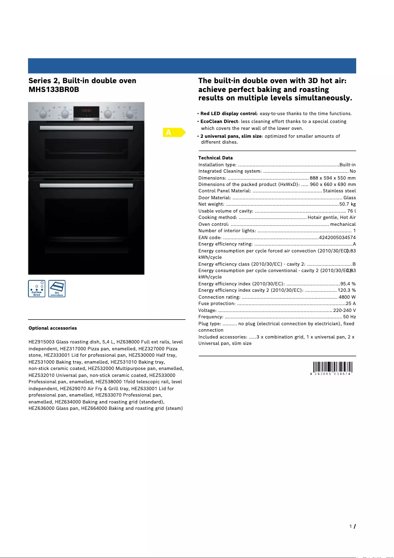 Página 1 del manual Ficha técnica Bosch MHS133BR0B