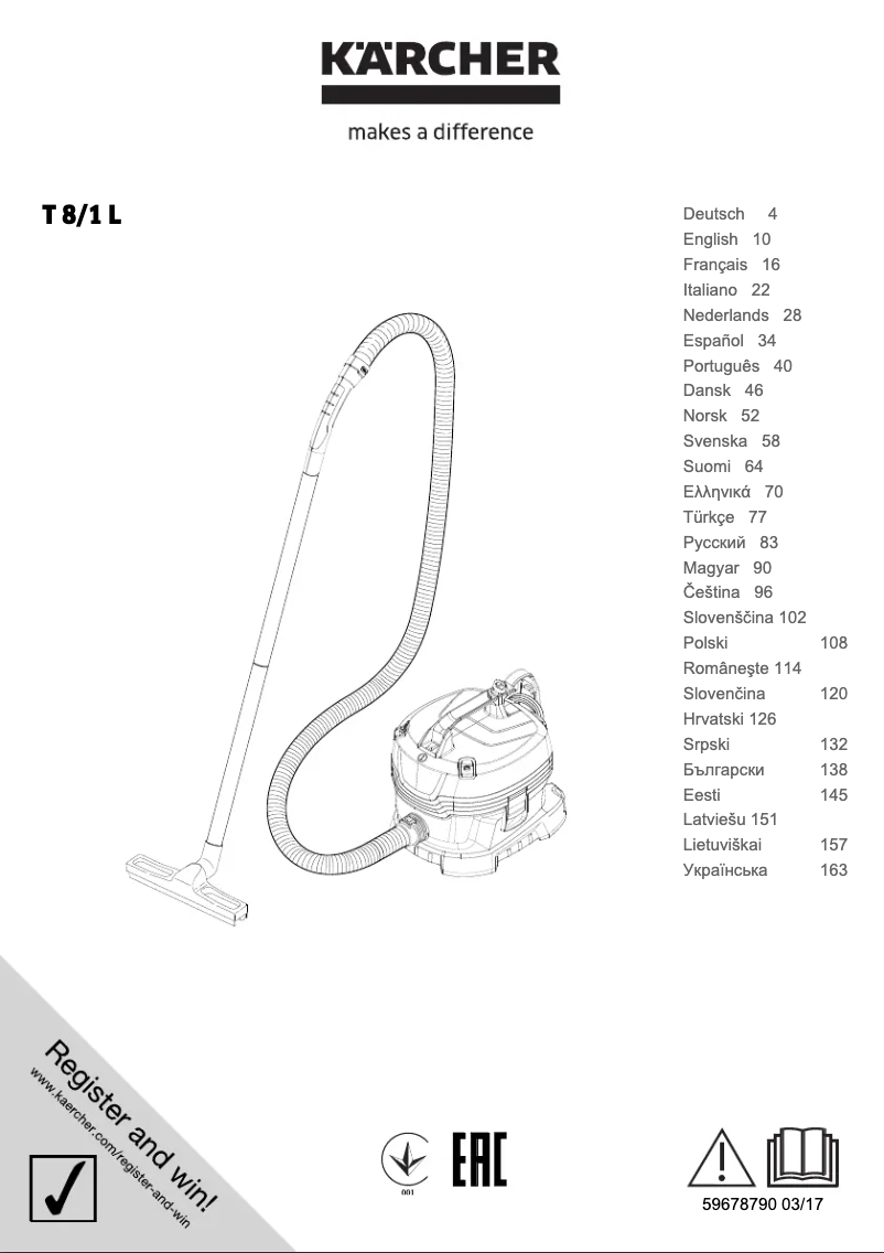 Page n°1 - Manuel utilisateur Kärcher T 8/1 L